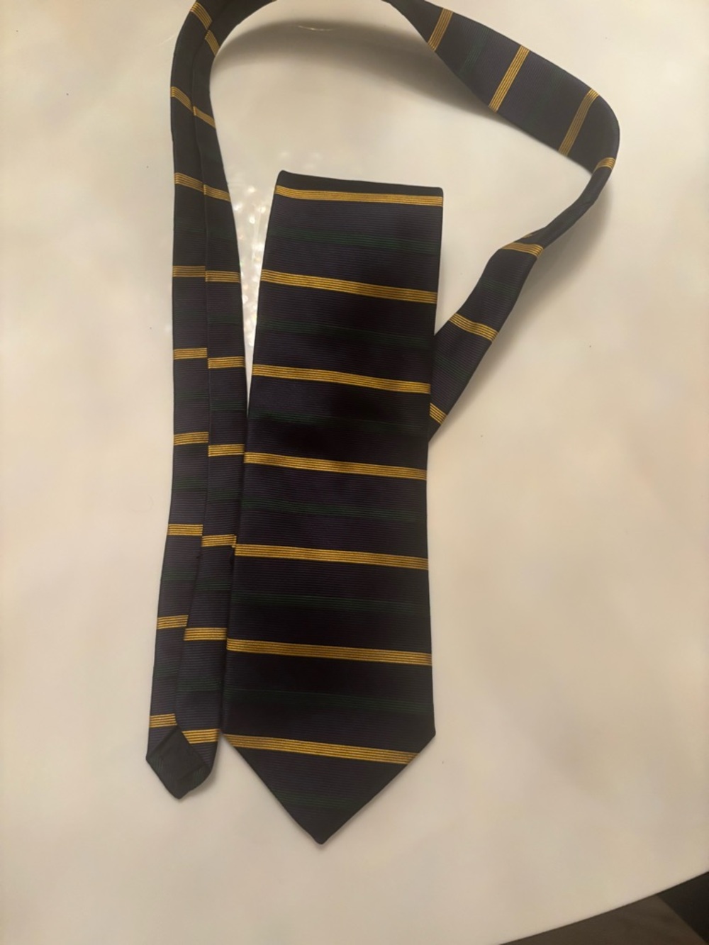 Brooks Brothers Makers Repp Tie 100% Silk Made in USA Navy Blue Gold Stripe - Picture 2 of 4
